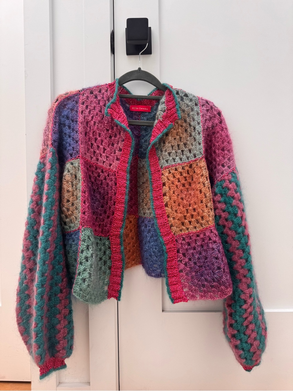 Rose Carmine Crochet Patchwork Cardigan - Multicolor